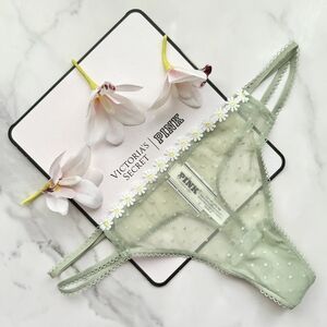 NWT PINK VICTORIA'S SECRET WINK STRAPPY DOT MESH THONG PANTY IN GREEN GARDEN